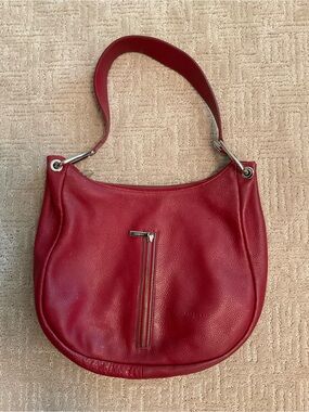 🇫🇷 Vintage Frederic T Paris Red Pebbled Leather Hobo Shoulder Bag Purse